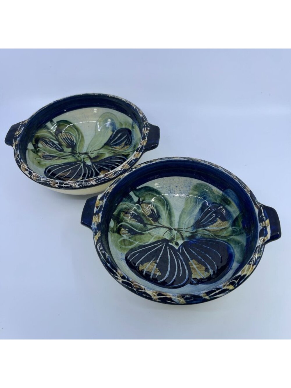 vintage handmade earthenware bowls fig design alcea pottery france set of 2